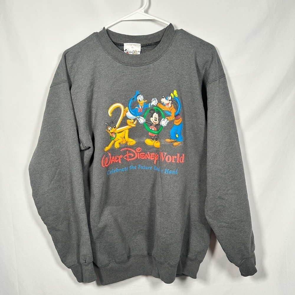 Walt Disney World vintage sweatshirt cozy fleece graphic crew 2000 M gray